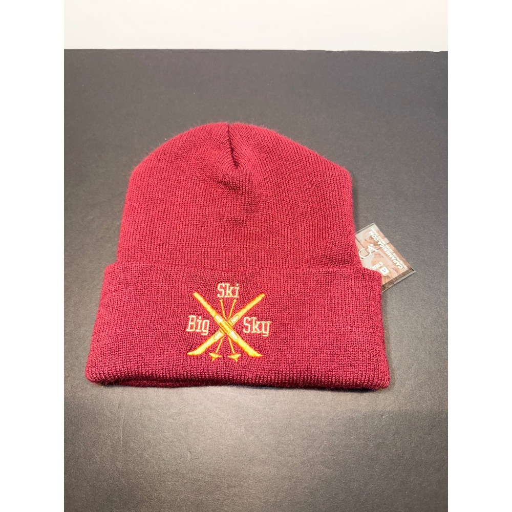 Cap America Ski Big Sky Burgundy Cuffed Knit Beanie Hat Made in USA NWT